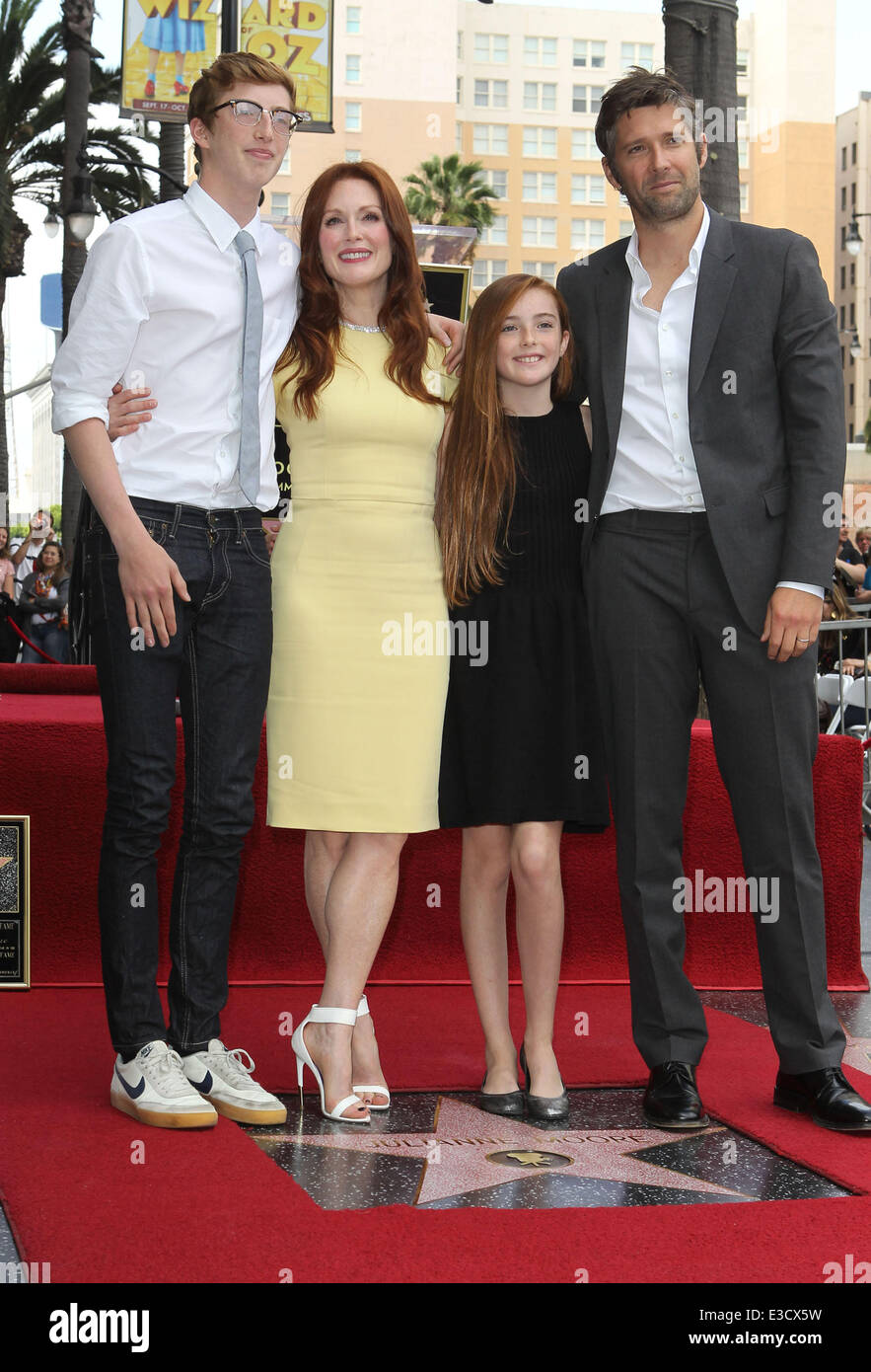 Julianne Moore Hollywood Walk of Fame Star Ceremony  Featuring: Caleb Freundlich,Julianne Moore,Liv Freundlich,Bart Freundlich Where: Hollywood, California, United States When: 03 Oct 2013 Stock Photo