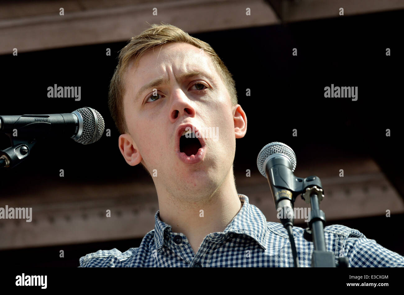 Owen Jones - British left-wing English columnist, author and commentator - speaking in Parliament Square, 21st June 2014 Stock Photo