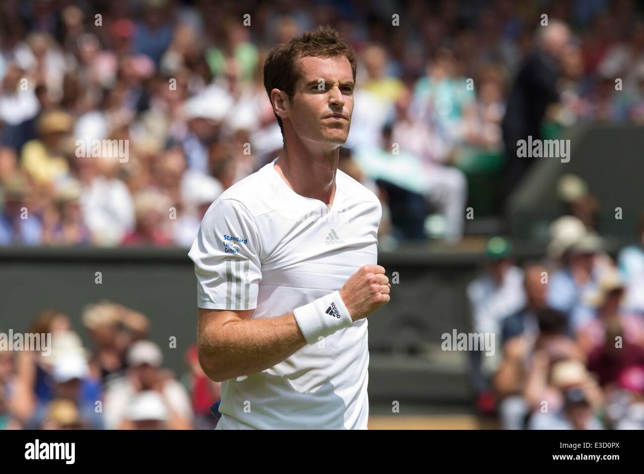 Wimbledon, London, UK. 23rd June, 2014. Picture shows Andy Murray defending his Wimbledon title on the first day of Wimbledon Tennis Campionships 2014 against David Goffen (BEL). Credit:  Clickpics/Alamy Live News Stock Photo