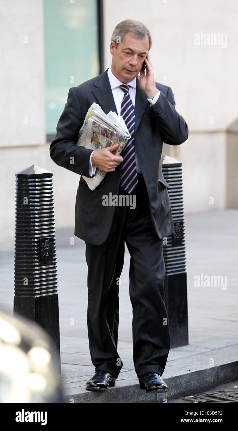 Nigel Farage UKIP leader,seen leaving BBC House after the Andrew Marr Show.  Featuring: Nigel Farage Where: London, United Kingd Stock Photo - Alamy