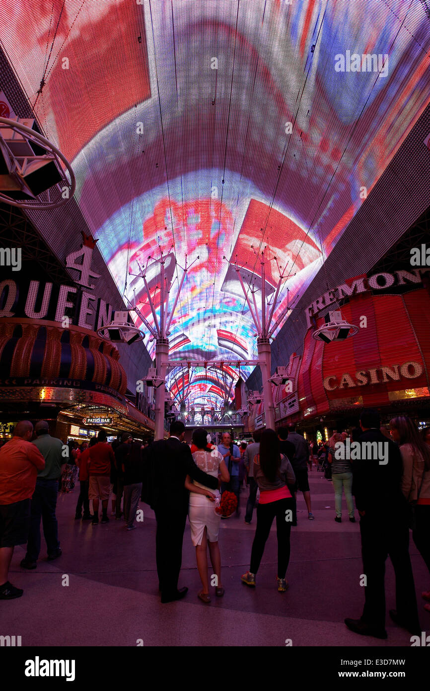 Overhead light show at the old strip Fremont Street Las Vegas Nevada USA. Stock Photo