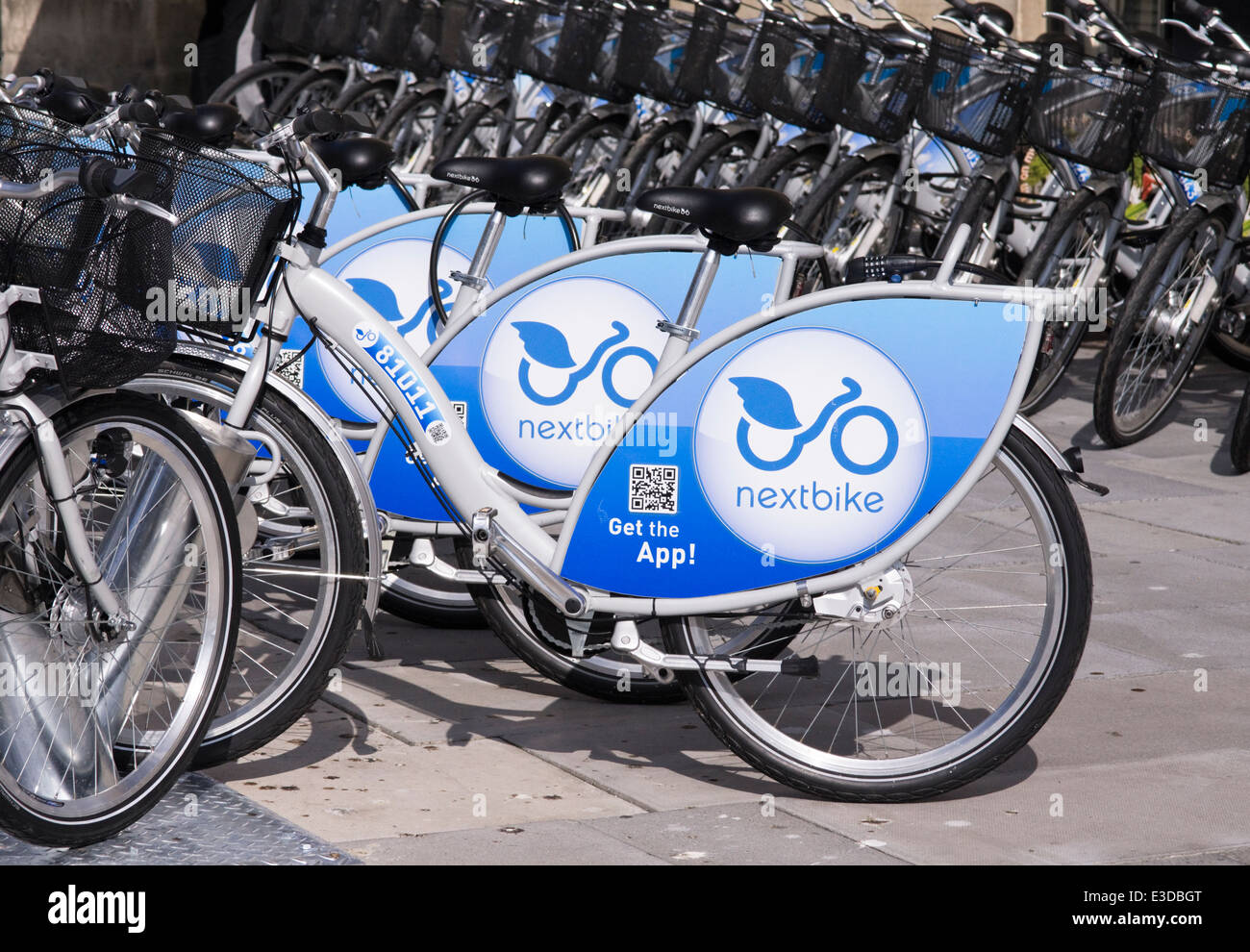 The public Bike Hire scheme in the City of Bath Somerset. run by the Nextbike company. Stock Photo
