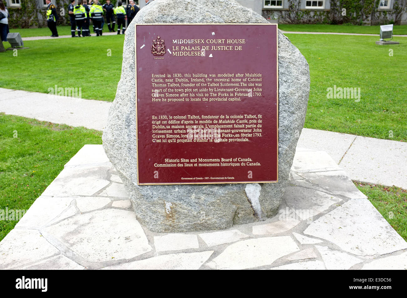 The plaque outside the Middlesex Court House in London, Ontario which is a National Historic Site of Canada. Stock Photo