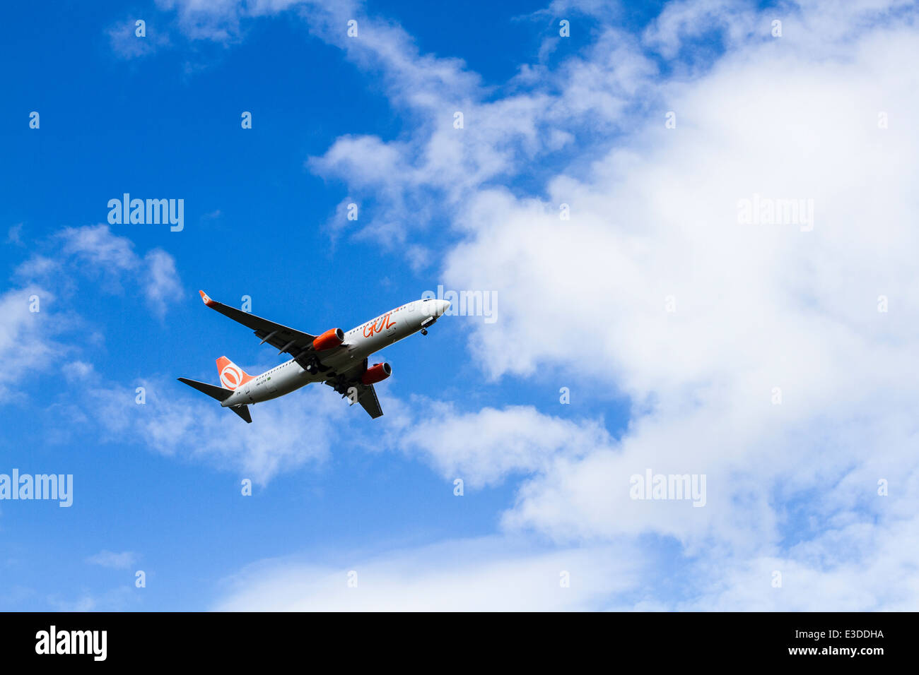 Airplane preparing to land at Hercilio Luz Airport. Florianopolis, Santa Catarina, Brazil Stock Photo