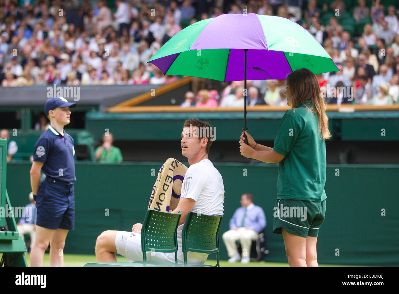 Wimbledon, London, UK. 23rd June, 2014. Wimbledon, London, UK. 23rd June, 2014. Picture shows Andy Murray (GBR) defending his Wimbledon title on the first day of Wimbledon Tennis Championships 2014 against David Goffen (BEL). Credit:  Clickpics/Alamy Live News Stock Photo