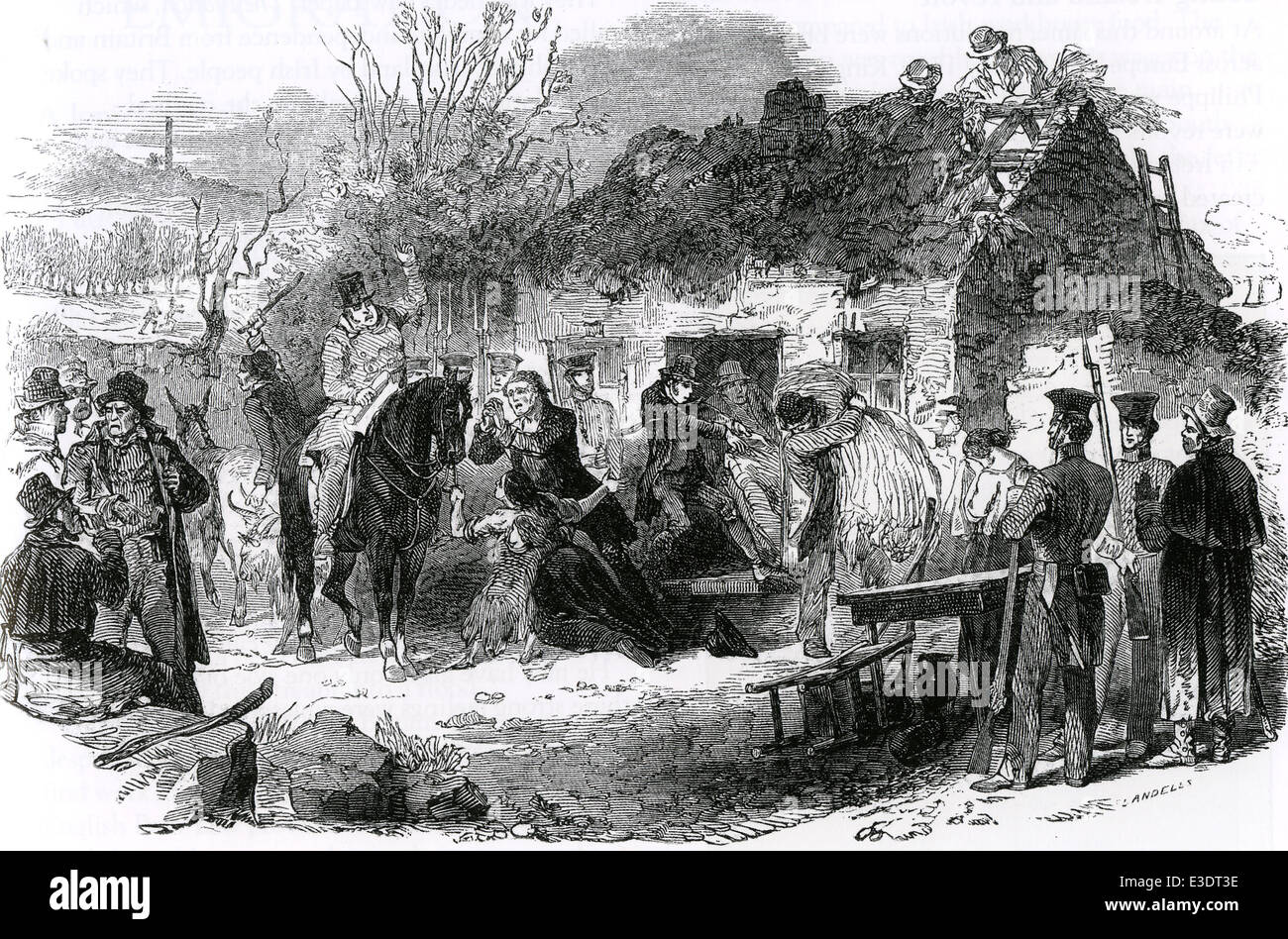 IRISH EVICTION "The ejectment" engraving from The Illustrated London News, 16 December 1848