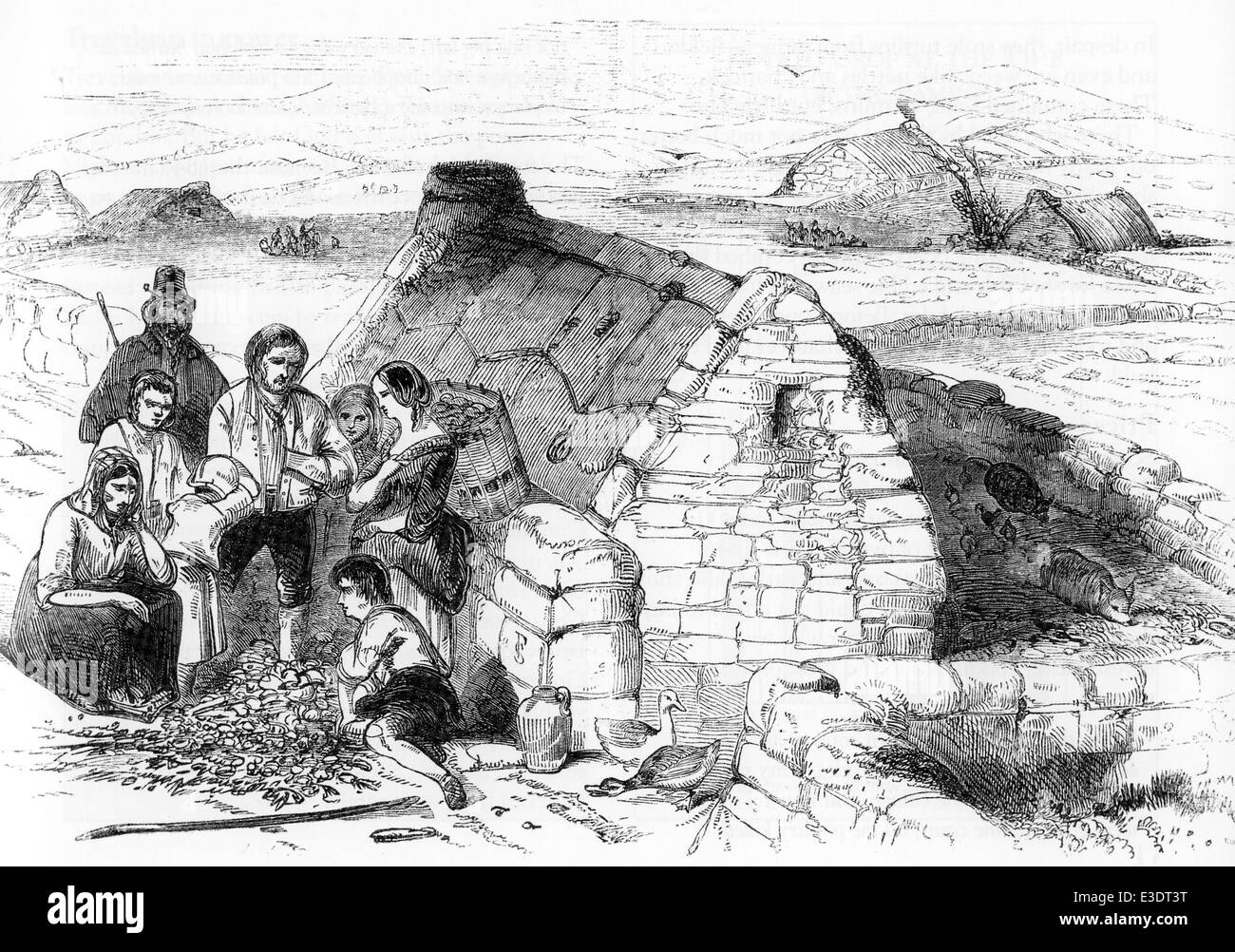IRISH POTATO FAMINE A destitute family engraving from The Pictorial Times in August 1846 Stock Photo