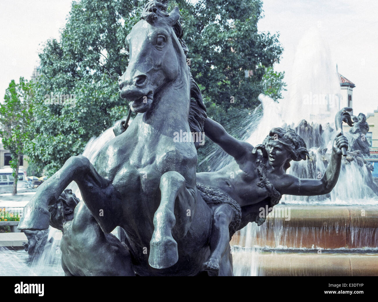 A huge sculpture of rearing horses and their heroic riders by French