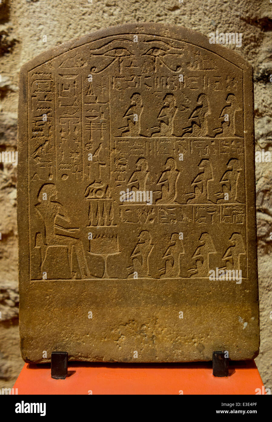 Funerary slab stele showing Egyptian offerings' scene and hieroglyphs dating to the late 12th Dynasty Stock Photo