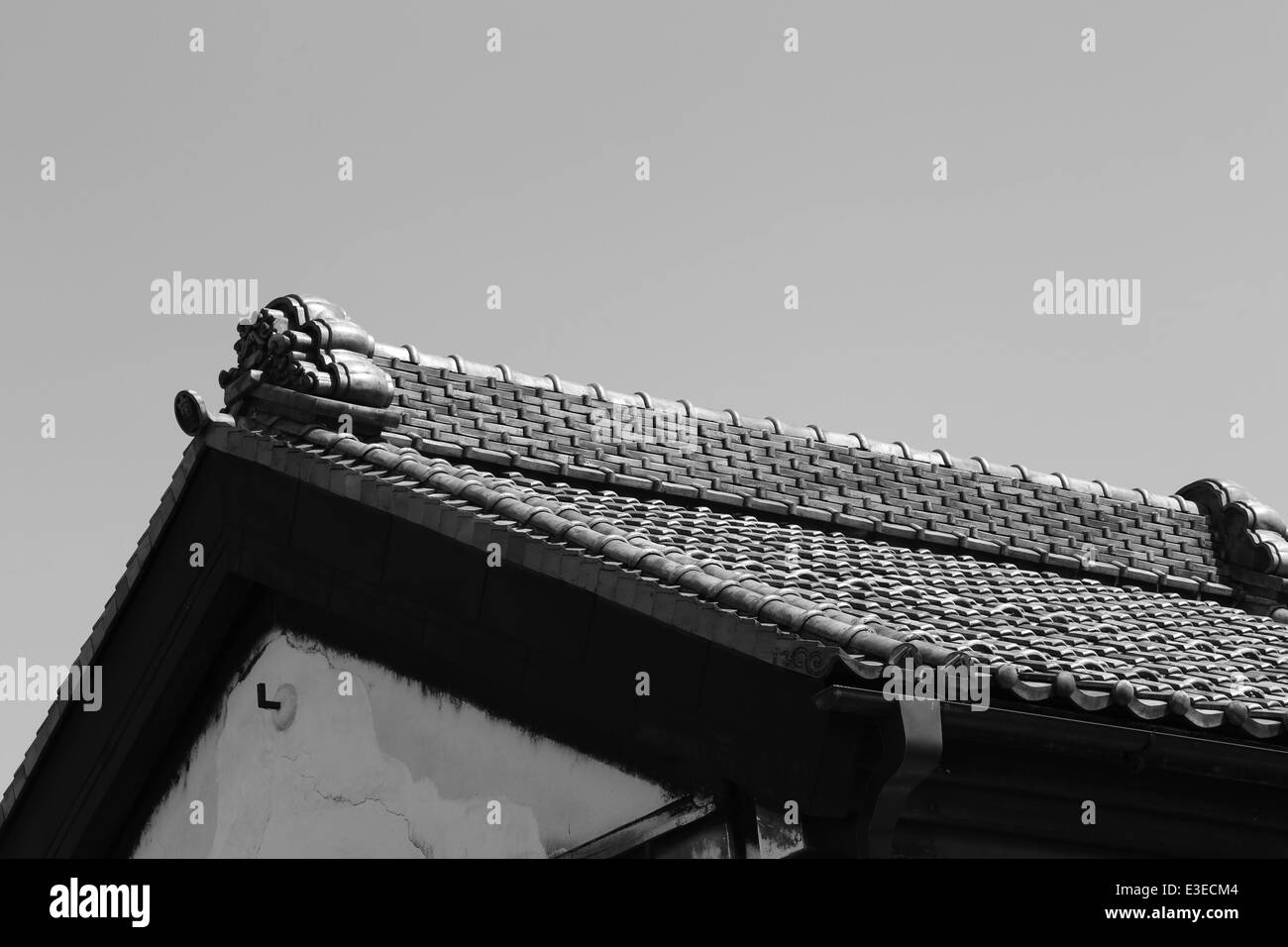 roof of traditionally japanese style with sky (gray scale) Stock Photo