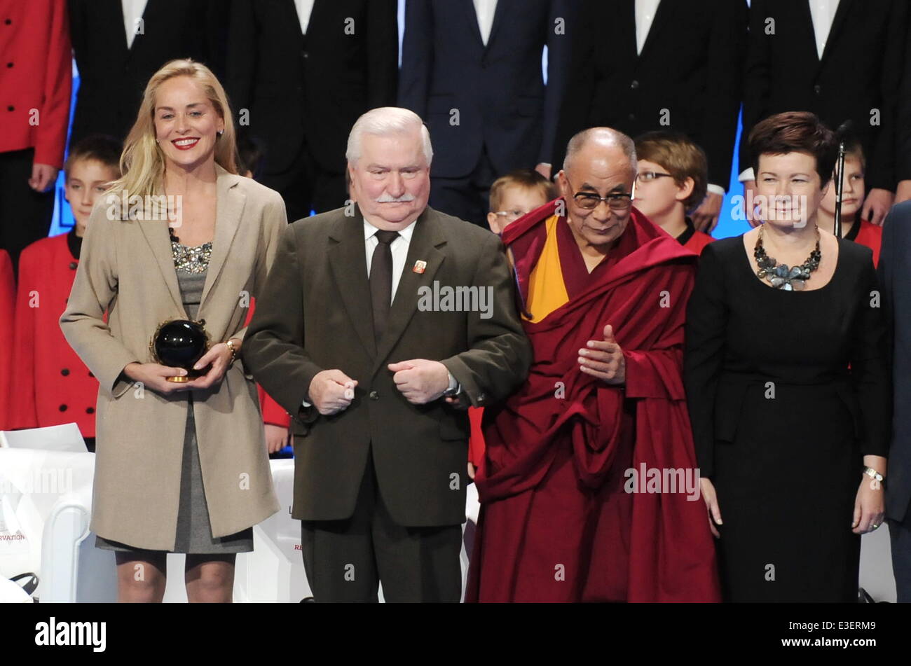 13th Summit of Nobel Prize winners in Poland  Featuring: Sharon Stone,Lech Walesa,Dalai Lama,Hanna Gronkiewicz-Waltz Where: Warsaw, Poland When: 23 Oct 2013 Stock Photo