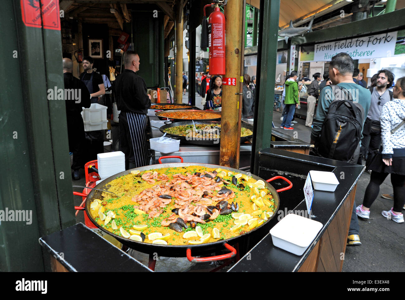 Paella Spanish fast food stall at London Borough Market UK Stock Photo