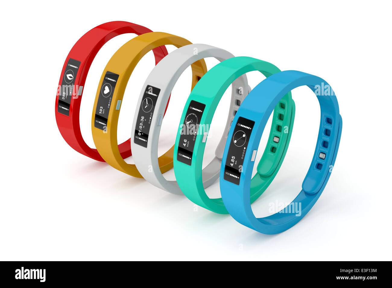 Fitness trackers with different interfaces and colors Stock Photo Alamy