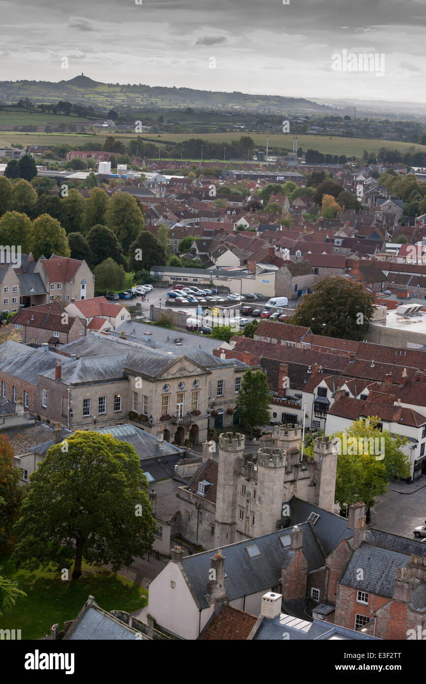 A panoramic view of the City of Wells from the top of Wells Cathedral, Somerset Stock Photo