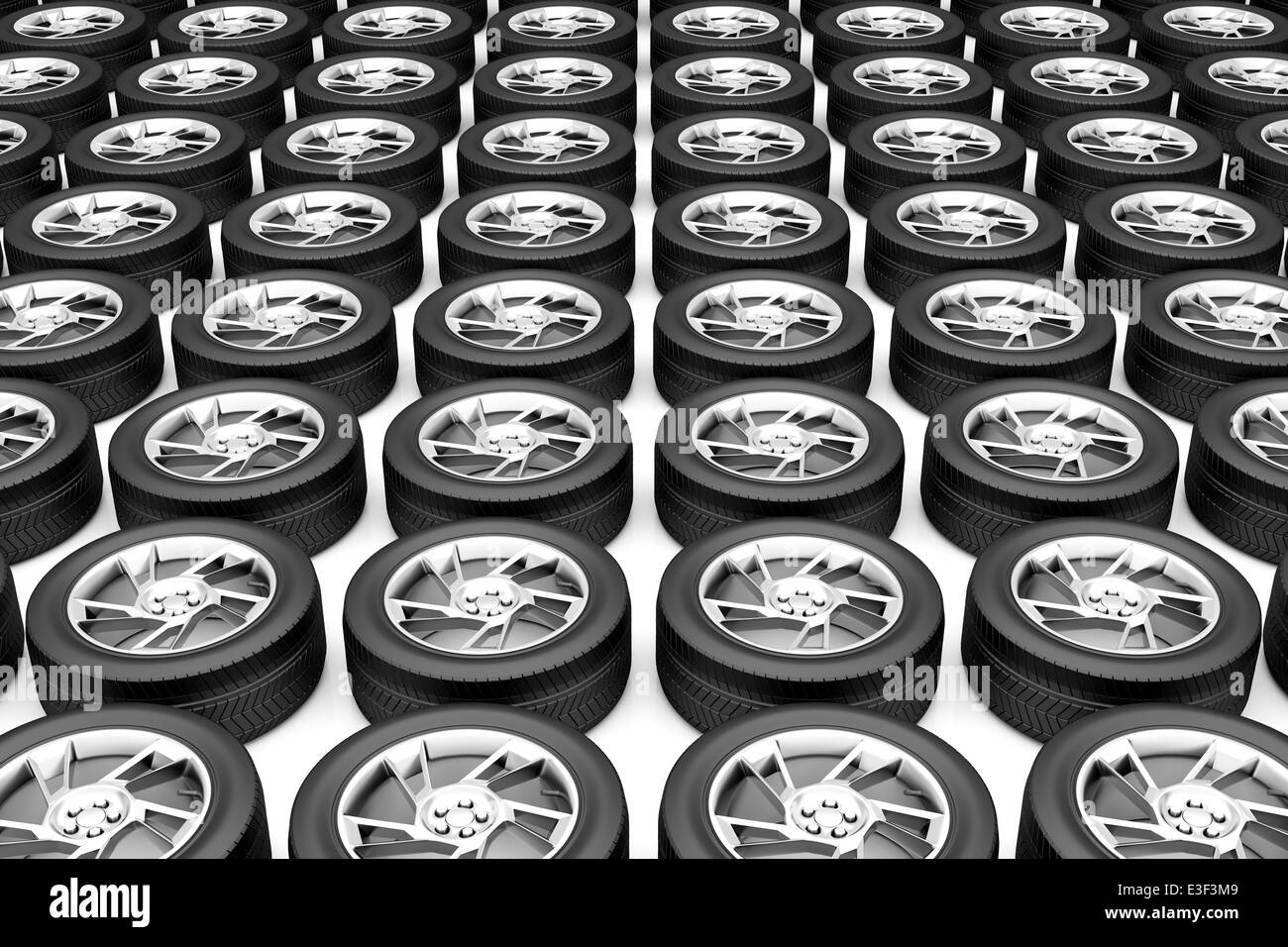 Group of car tires with alloy rims Stock Photo Alamy