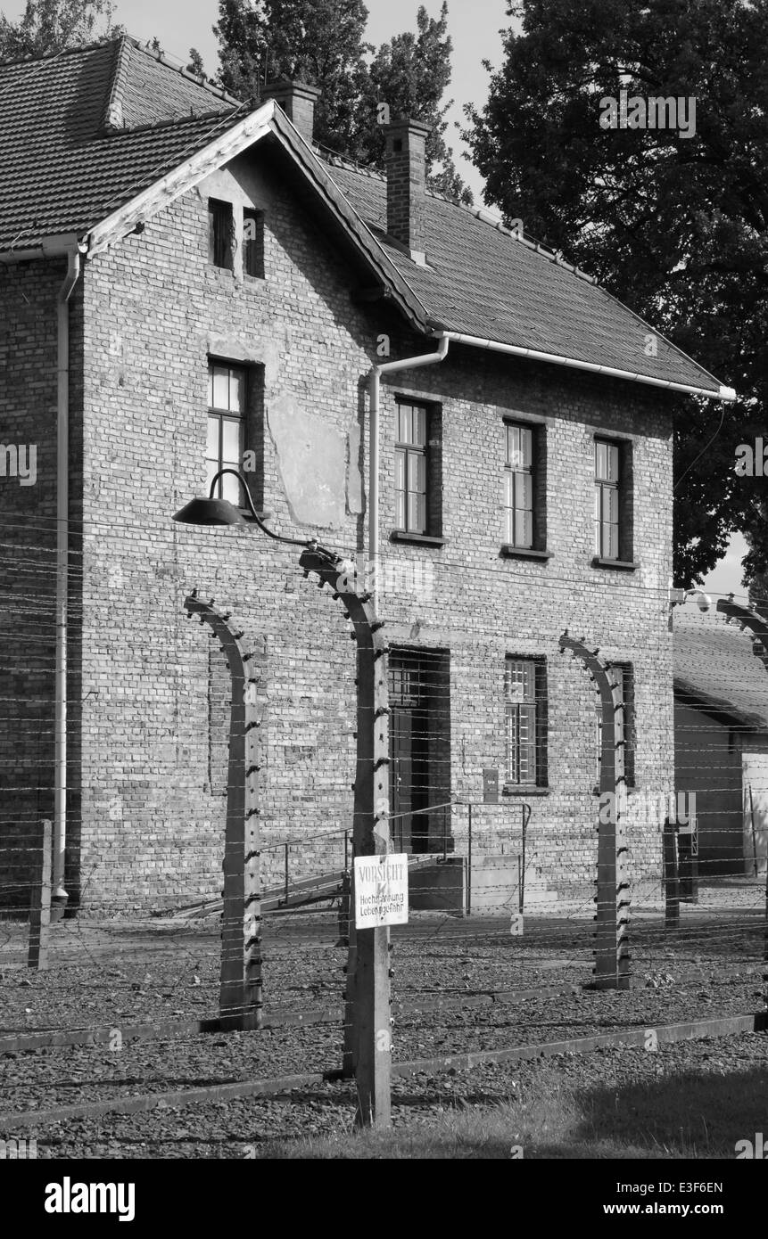 Barrack at Auschwitz concentration camp, Poland Stock Photo