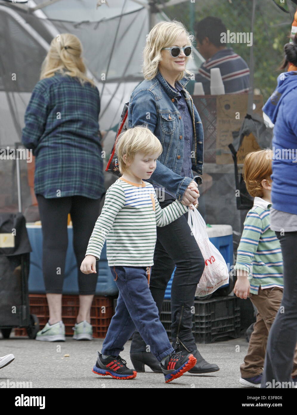 Amy Poehler out with her sons at the Farmers Market in Beverly Hills