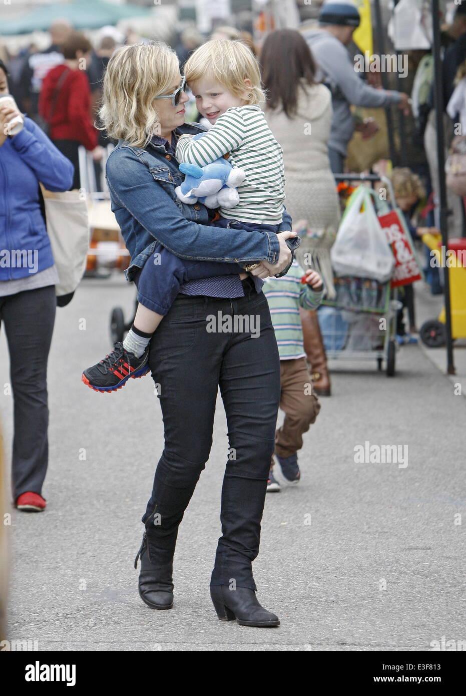 Amy Poehler out with her sons at the Farmers Market in Beverly Hills