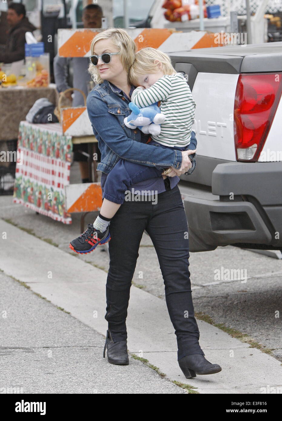 Amy Poehler out with her sons at the Farmers Market in Beverly Hills