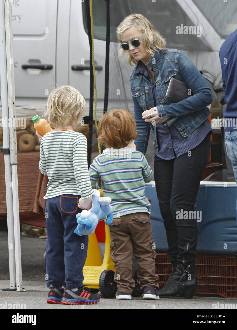Amy Poehler out with her sons at the Farmers Market in Beverly Hills