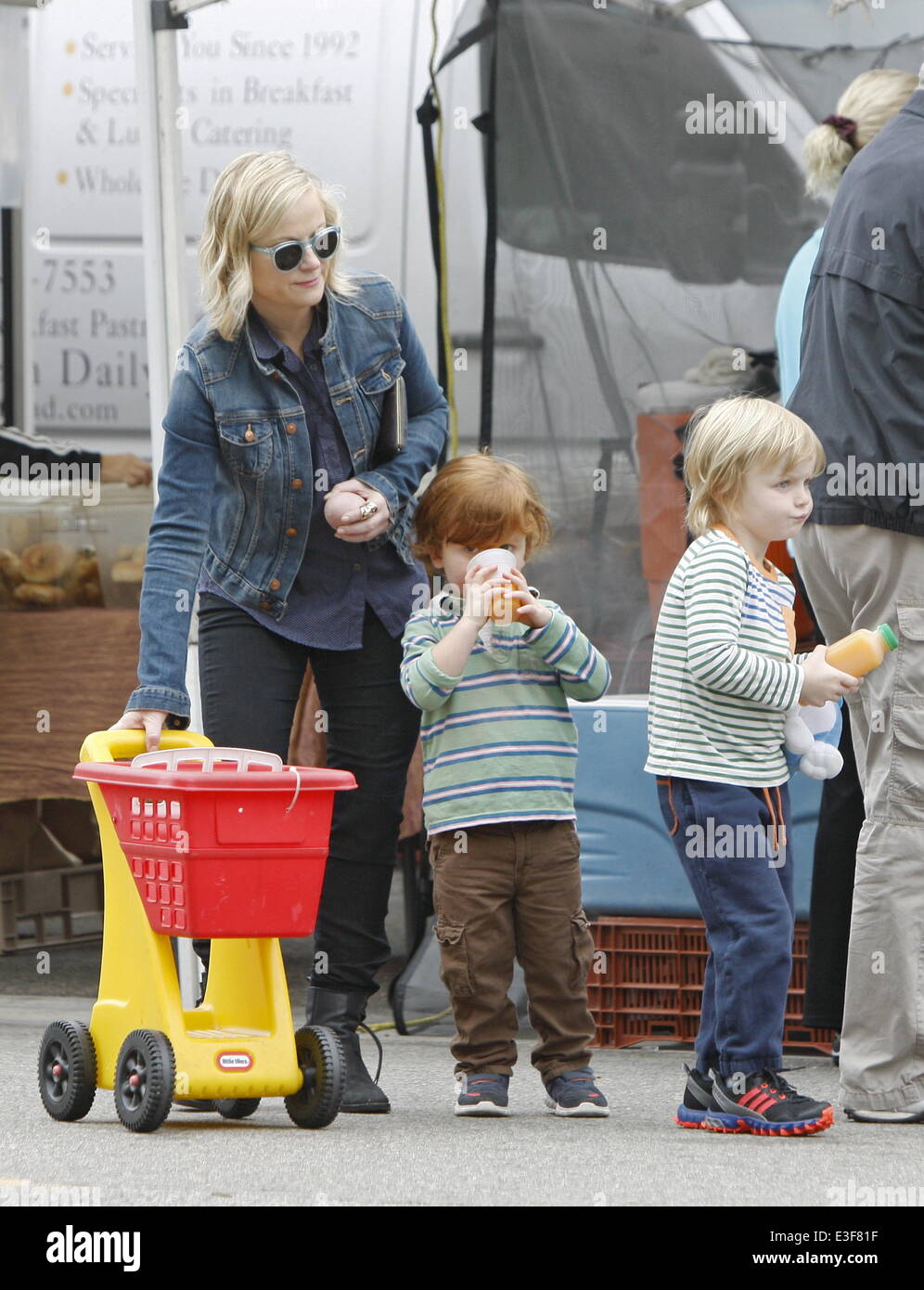 Amy Poehler out with her sons at the Farmers Market in Beverly Hills
