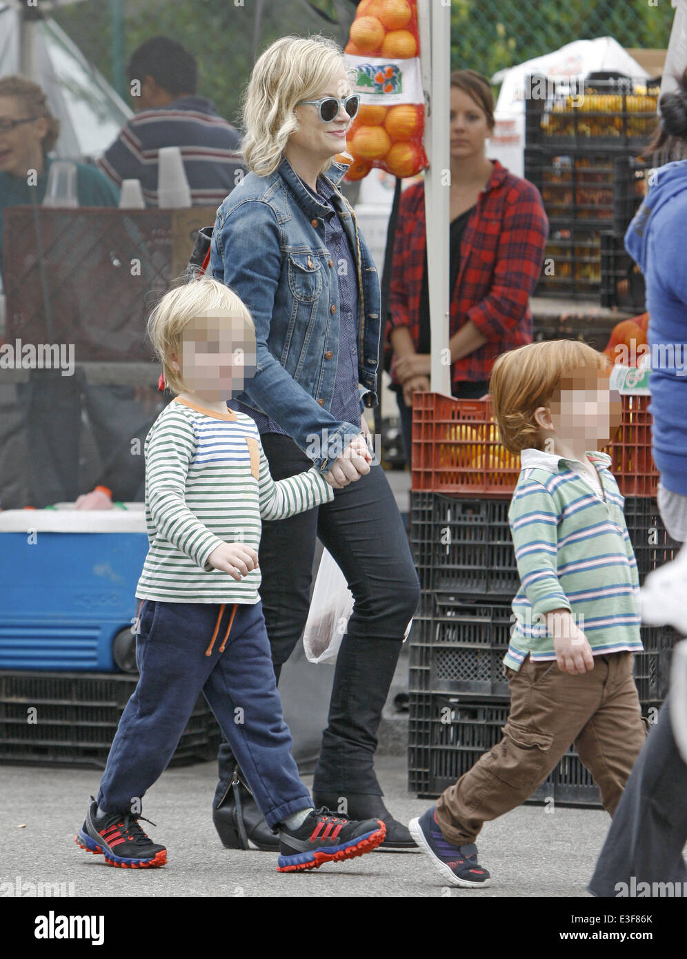 Amy Poehler out with her sons at the Farmers Market in Beverly Hills