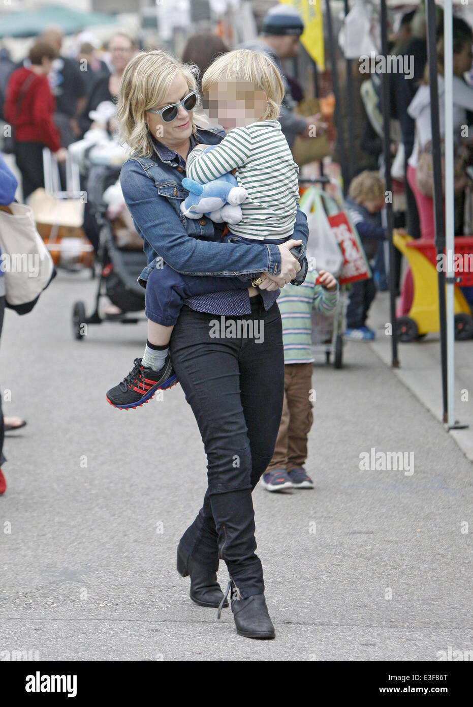 Amy Poehler out with her sons at the Farmers Market in Beverly Hills