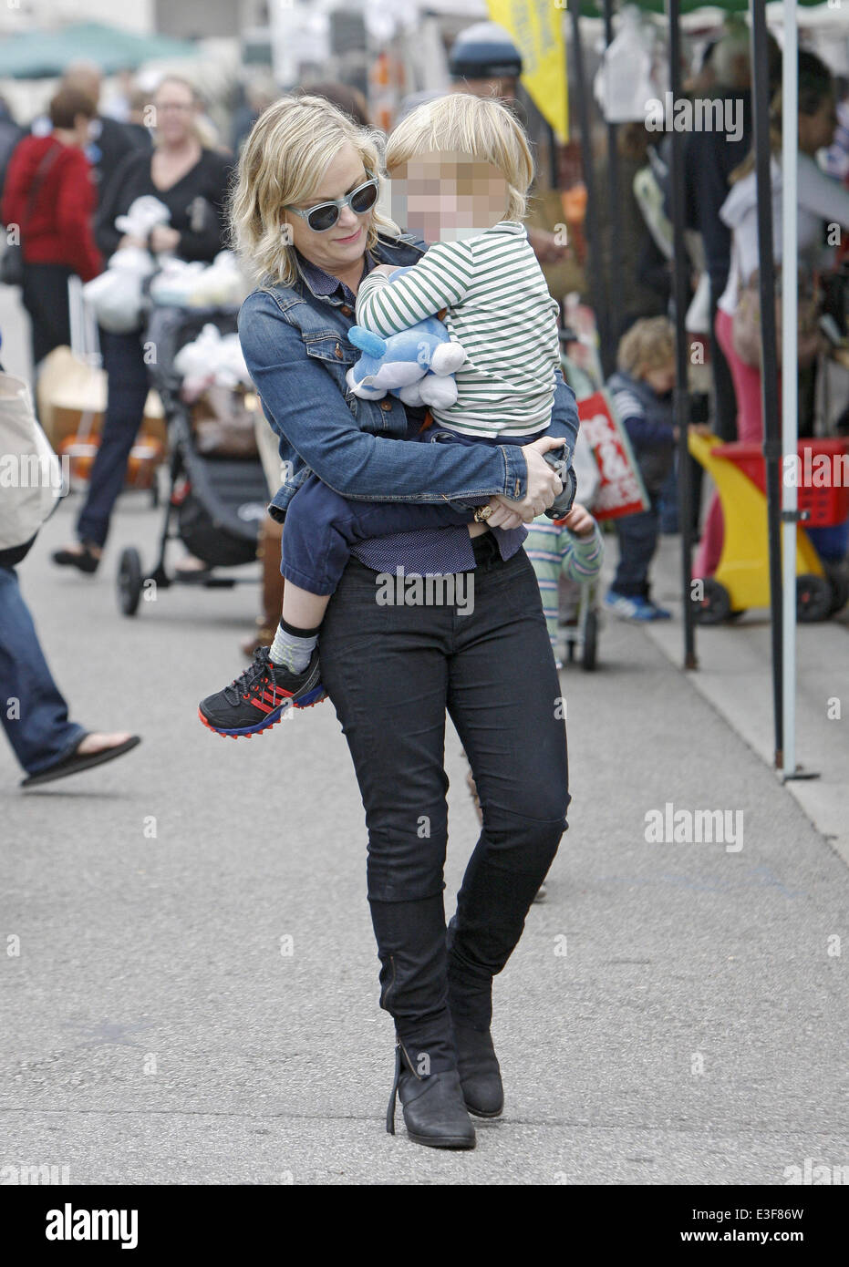 Amy Poehler out with her sons at the Farmers Market in Beverly Hills