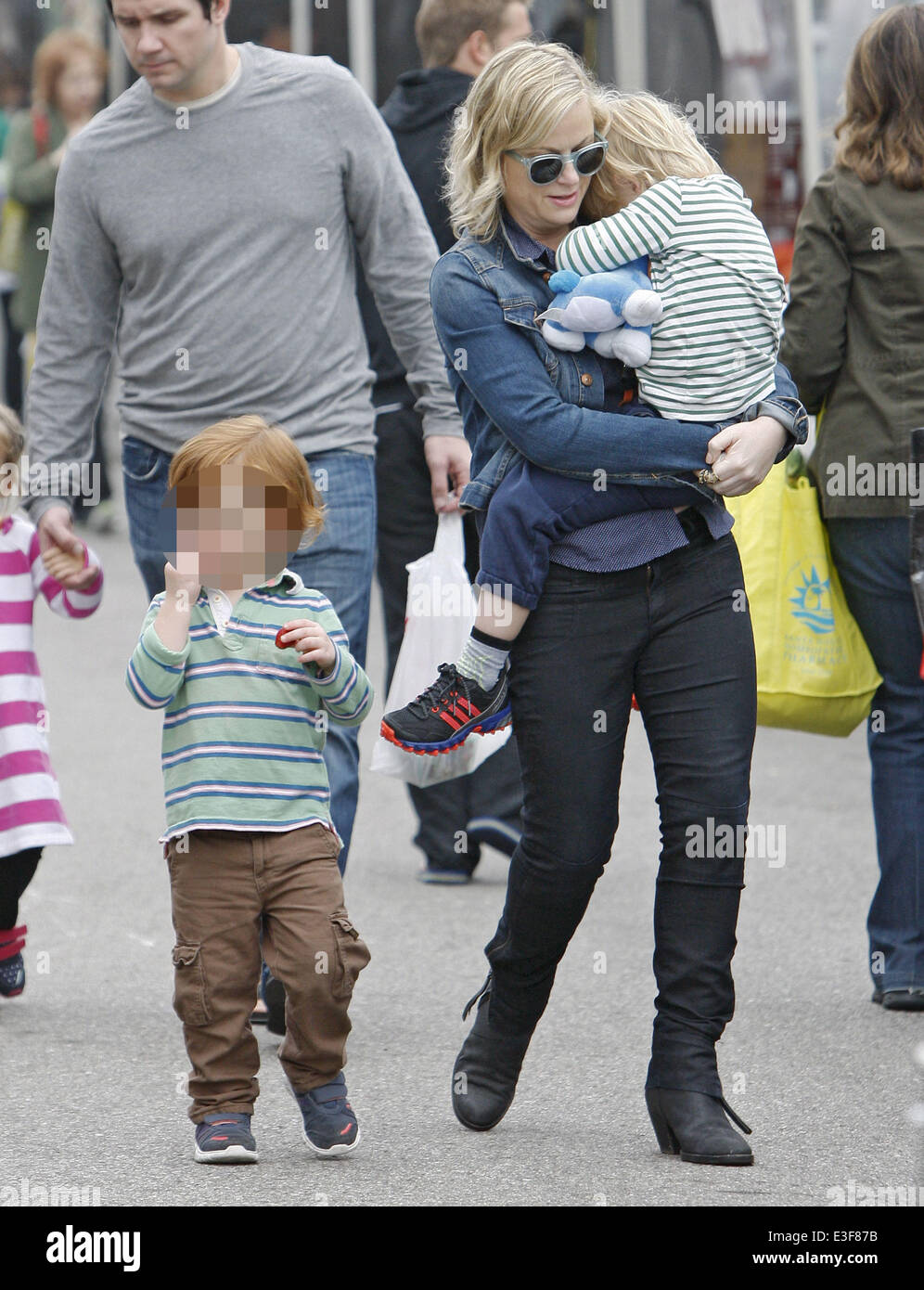 Amy Poehler out with her sons at the Farmers Market in Beverly Hills