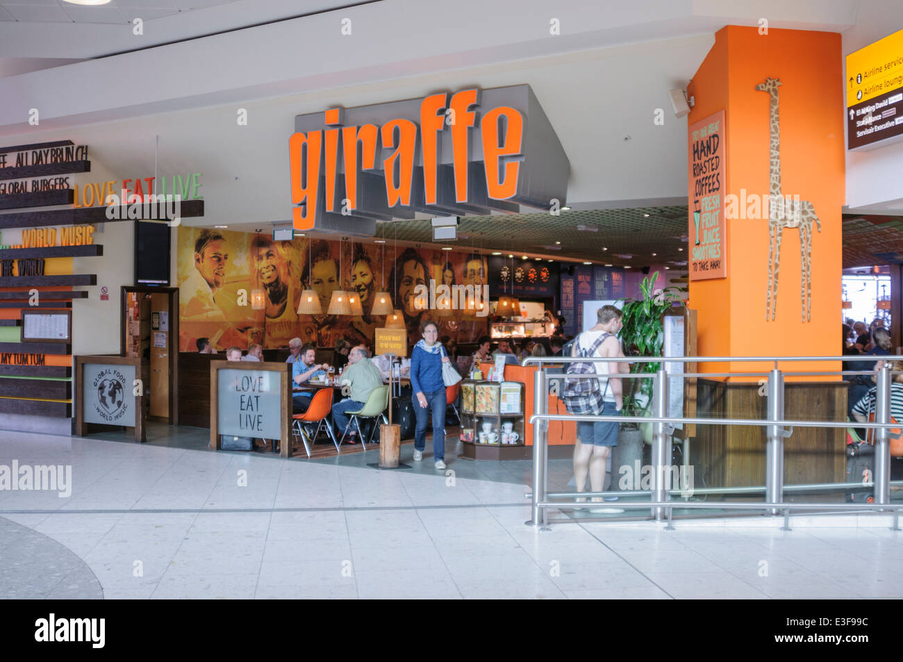 Giraffe Restaurant at an airport departure lounge Stock Photo