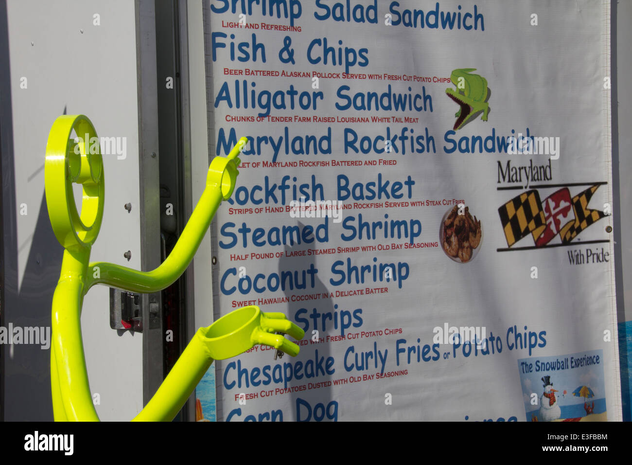 A menu at the annual St. Augustine Lions Seafood Festival, St. Augustine, FL Stock Photo