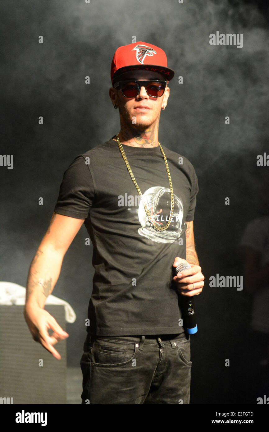 Italian rapper Emis Killa performing live at Spazio Novecento in Rome ...