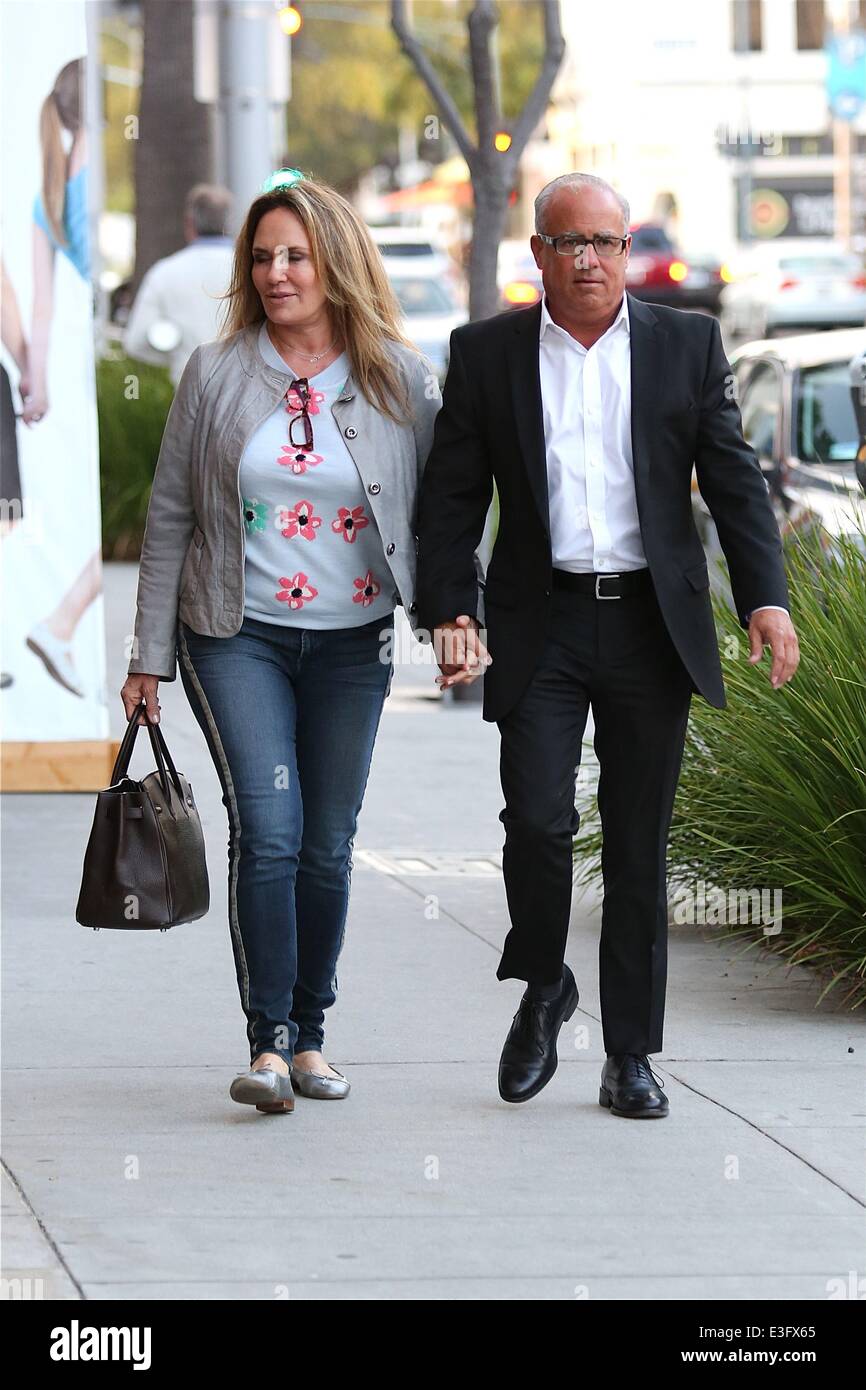 Daisy Duke Catherine Bach walks in beverly Hills with husband  Featuring: Catherine Bach Where: Los Angeles, CA, United States When: 04 Nov 2013 Stock Photo