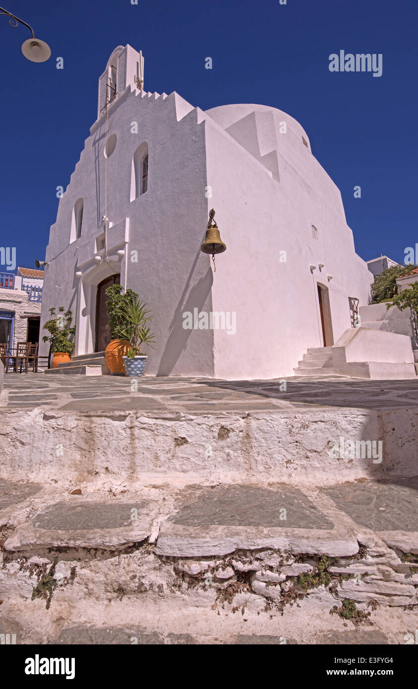 Agia Triada (Holy Trinity), one of most beautiful churches in Chora traditional village, Kythnons island, Cyclades, Greece Stock Photo