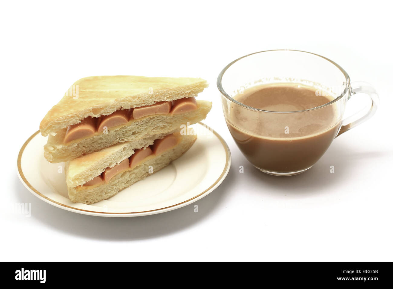 sandwich and coffee isolated on white background Stock Photo