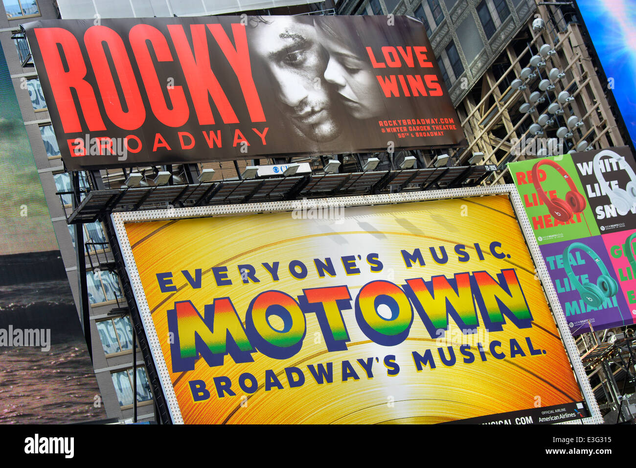 Broadway Musical Motown, Rocky Musicals Sign Billboard, New York Stock Photo