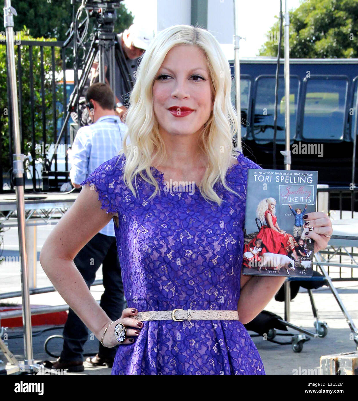 Tori Spelling arrives at The Grove for her appearance on Extra to promote her book 'Spelling It Like It Is'  Featuring: Tori Spelling Where: Los Angeles, California, United States When: 06 Nov 2013 Stock Photo