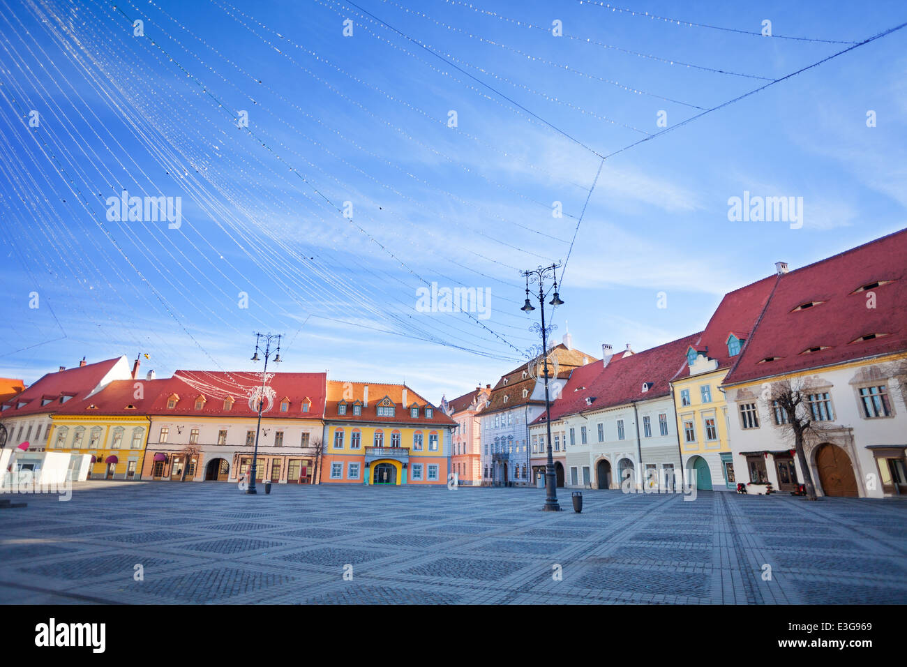 Piata Mare (Large square) in Sibiu, Romania Stock Photo