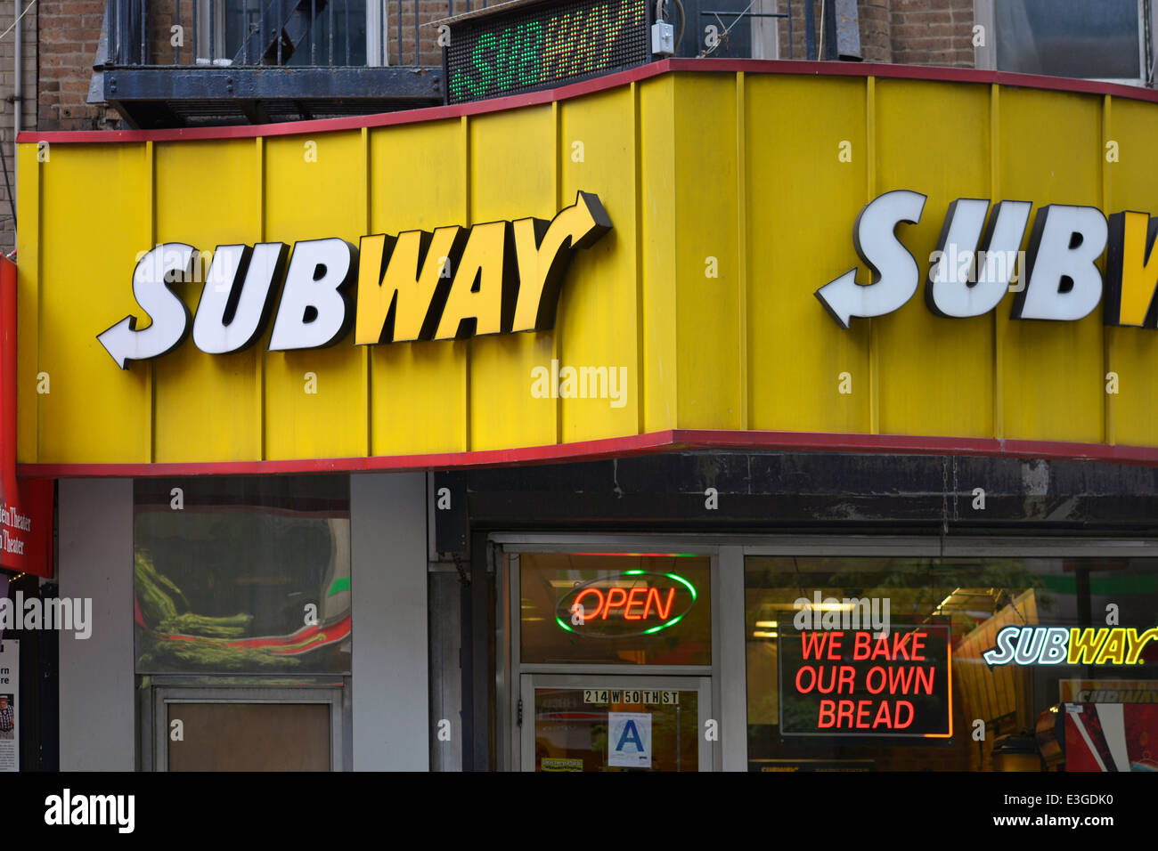 Subway Sandwiches Restaurant Sign above Entrance Stock Photo