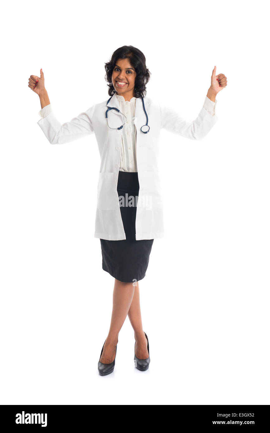 indian female doctor two thumbs up Stock Photo - Alamy