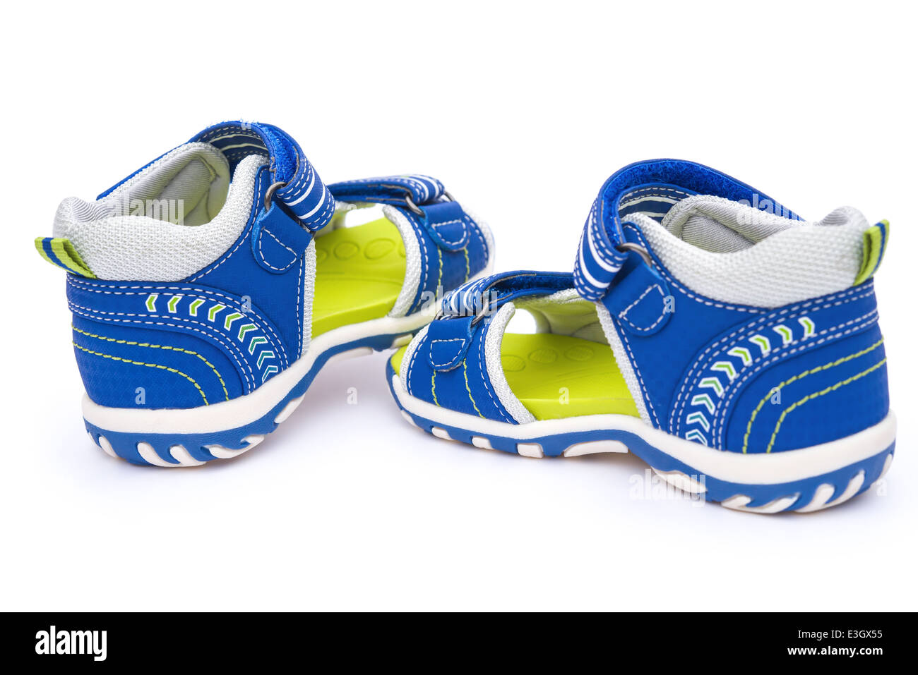 pair of blue sandals for kid on white background Stock Photo