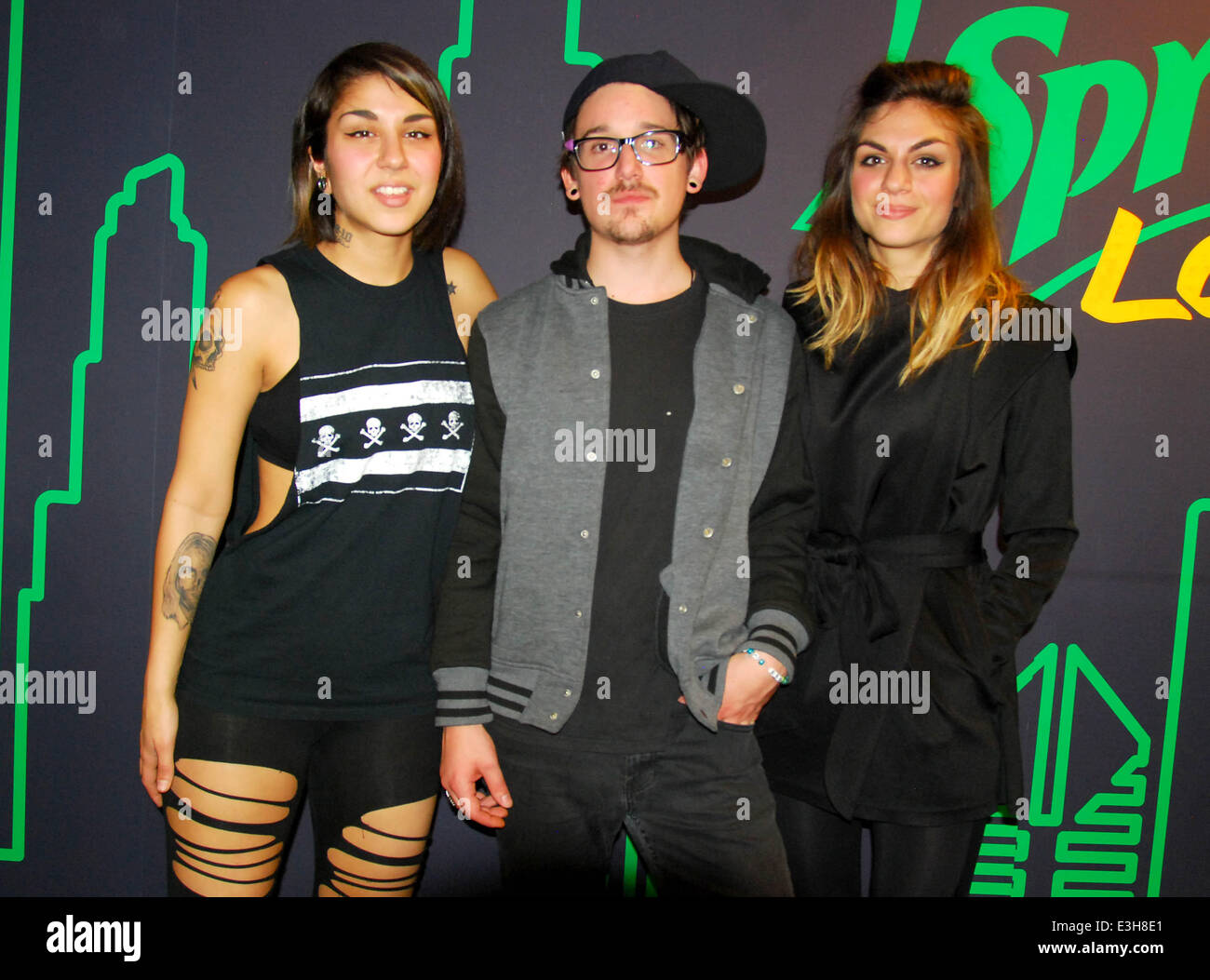 Krewella perform for fans at 103.5 KISS FM Chicago Radio at the Sprite  Lounge Featuring: Krewella,Jahan Yousaf,Yasmine Yousaf,Kris Trindl Where:  Chicago, Illinois, United States When: 16 Nov 2013 Stock Photo - Alamy