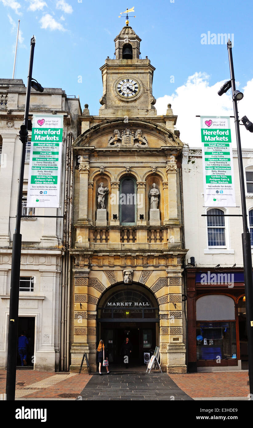 Entrance to the Market Hall, Hereford, Herefordshire, England, UK, Western Europe. Stock Photo