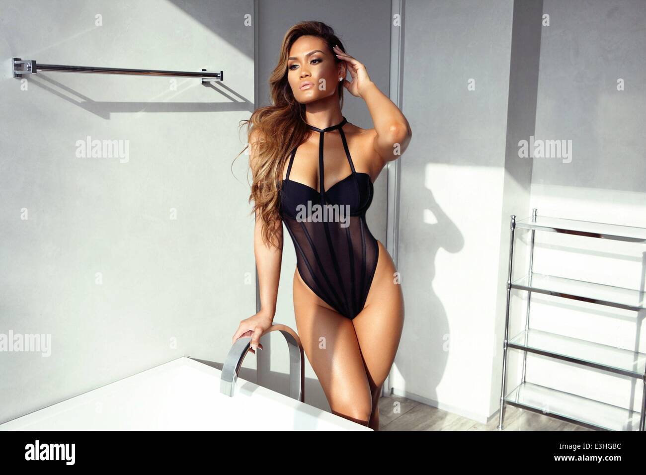 Model Daphne Joy poses for pictures wearing lingerie by Sire Black  Featuring: Daphne Joy Where: Los Angeles, California, United States When:  19 Nov 2013 Stock Photo - Alamy
