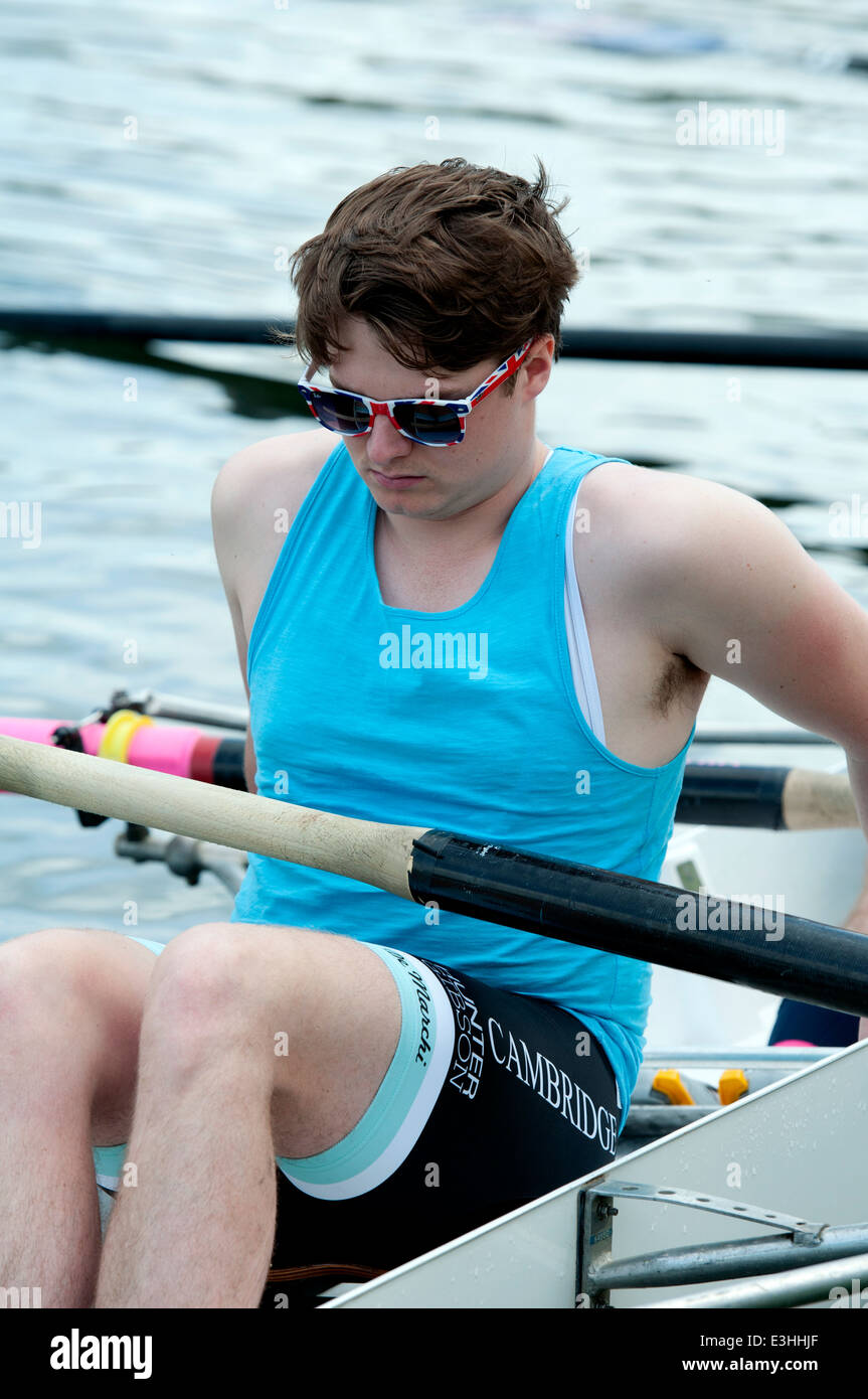 Cambridge May Bumps, rower wearing Union Jack sunglasses Stock Photo - Alamy
