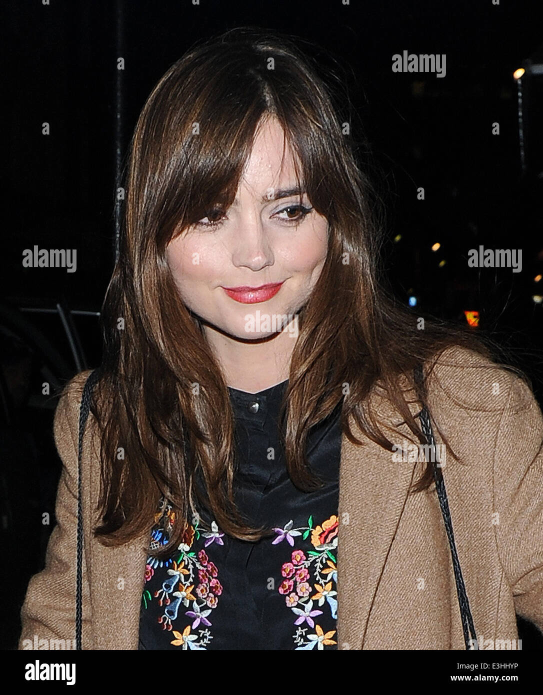 Dr Who Actress Jenna Louise-Coleman seen leaving the Groucho club in Soho London with friends after a night out.  Featuring: Jenna Louise-Coleman Where: London, United Kingdom When: 21 Nov 2013 Stock Photo