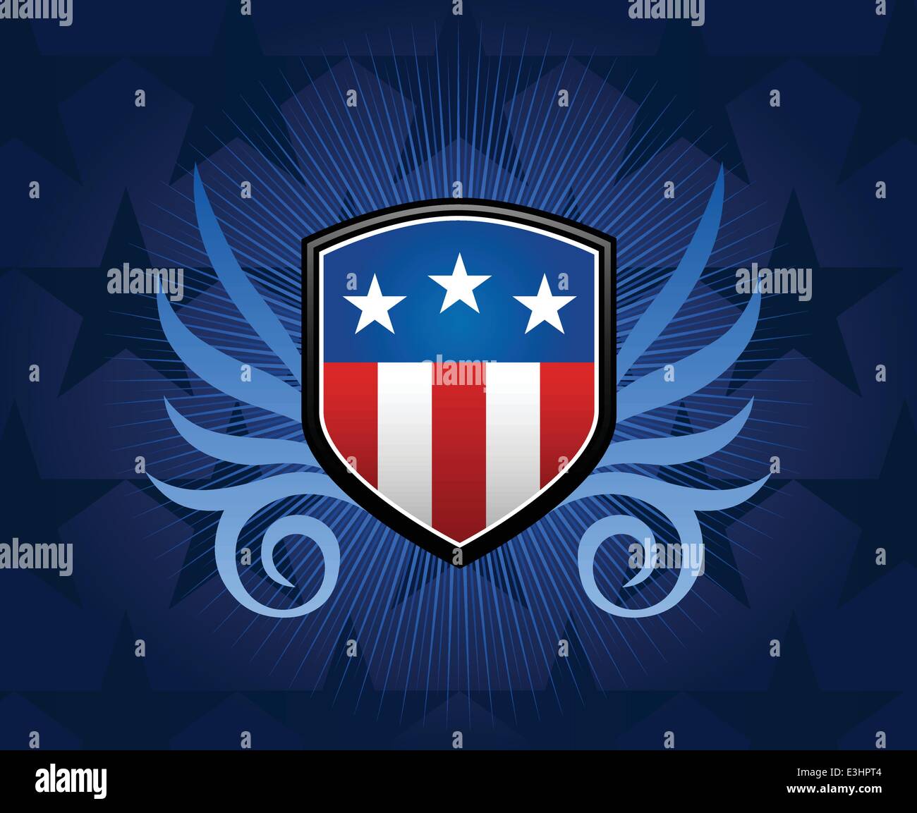 American flag inlay on shield emblem with gradient background Stock Vector