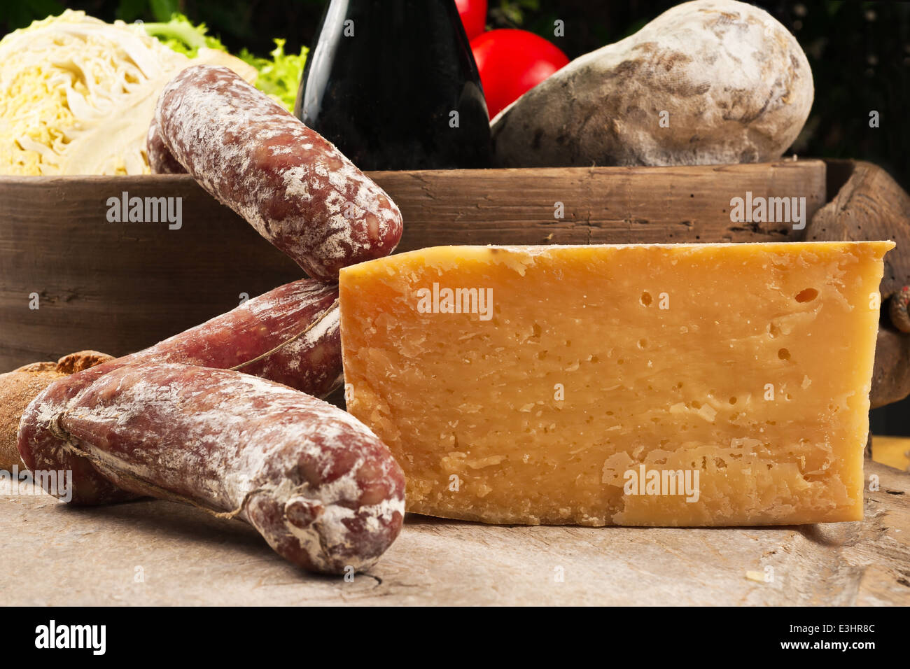Local Italian cheese and salami Stock Photo