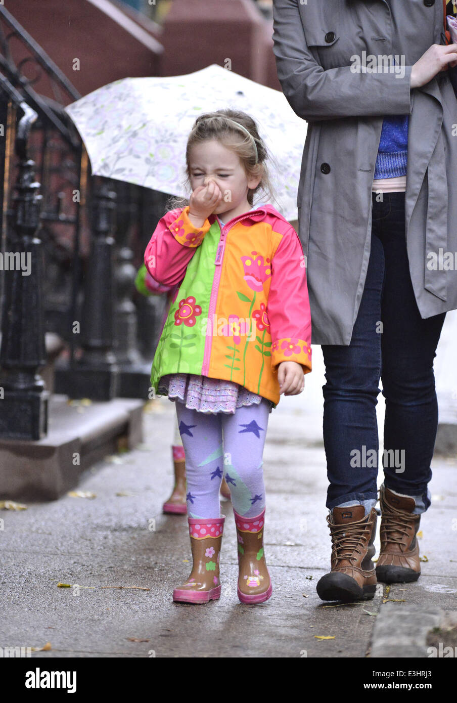 Marion and Tabitha Broderick walking to school with their nanny ...