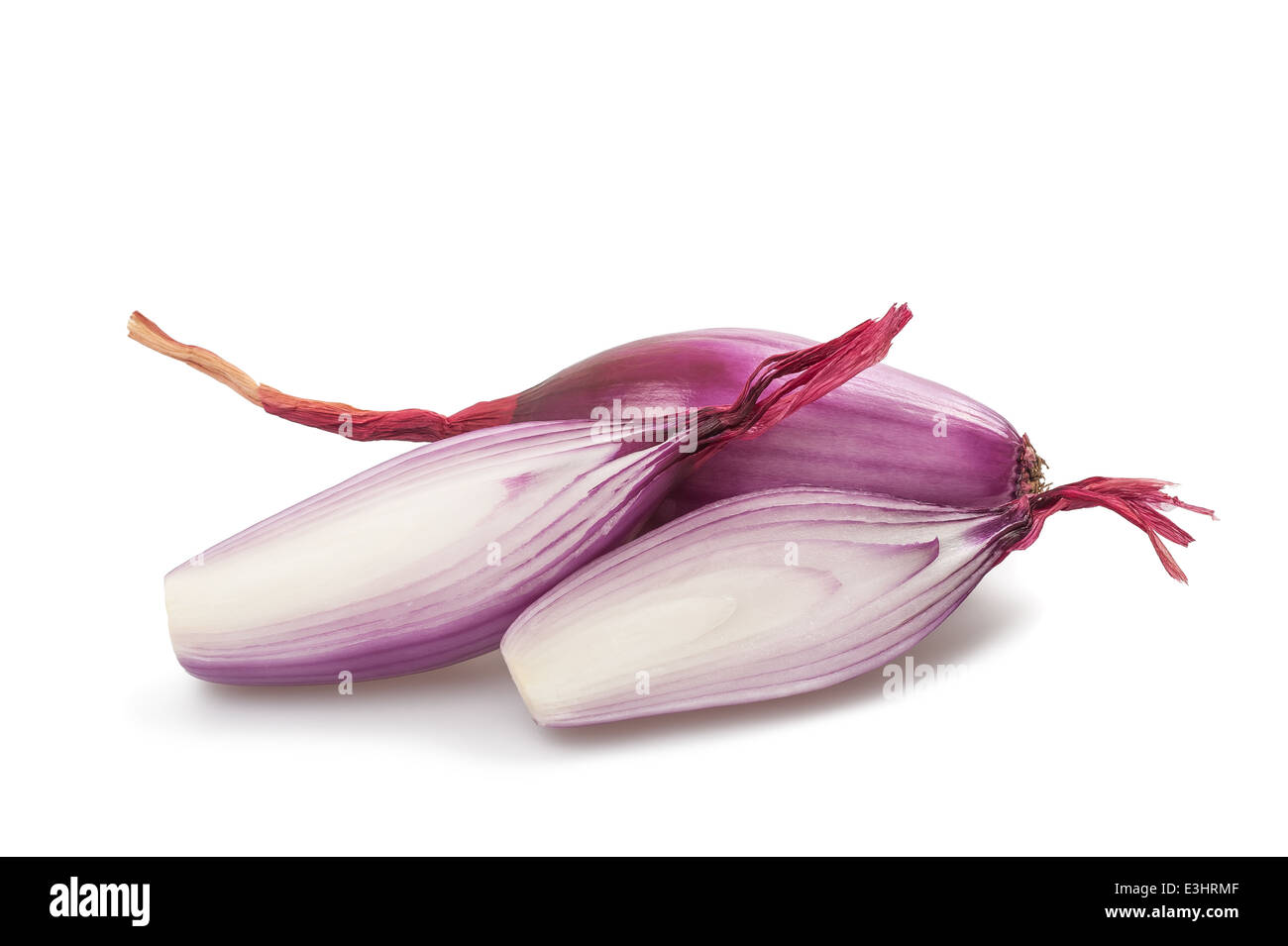 Red onions sliced isolated on white Stock Photo
